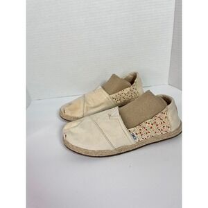 TOMS Alpargata Women’s 6 Cream Canvas Floral Espadrille Slip On Flats